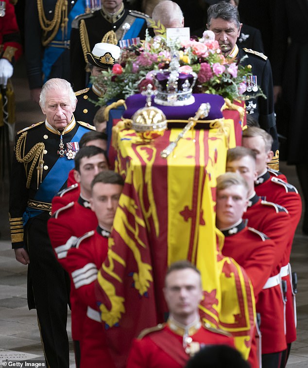 The late Queen's thoughts were on her faith and that of her father, King George VI, in the days before she died.  This is where Queen Elizabeth's coffin enters Westminster Abbey, carried by eight Grenadier Guards, her son King Charles III at his side