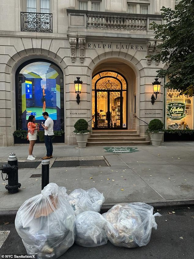 The luxury fashion brand placed at least 15 plastic bags on the sidewalk outside its Upper East Side flagship store on Tuesday