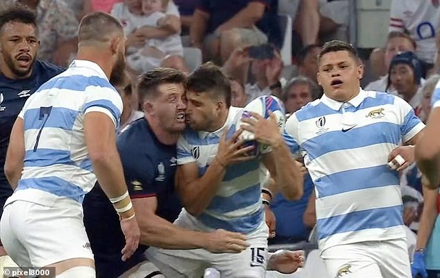 England's Tom Curry (centre left) was sent off for a similar challenge on Saturday evening