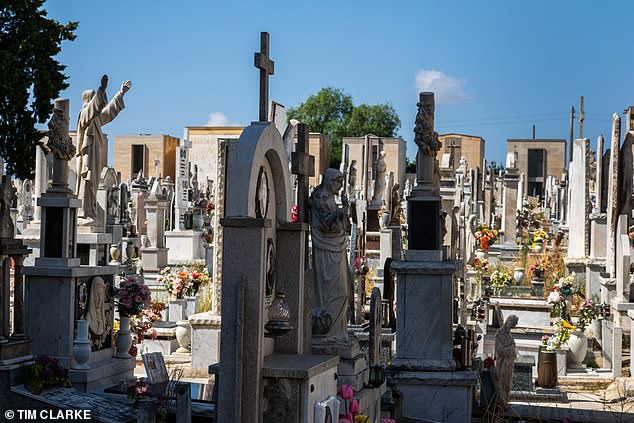 The marble and stained glass mausoleum is by far the most expensive in the cemetery