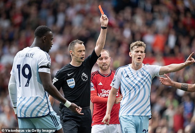 Nottingham Forest are reunited with referee Robert Jones, who was on VAR duty during the controversial game against Man United (photo, referee Stuart Attwell)