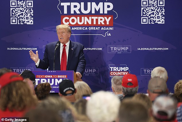 The 45-year-old Florida governor boasted during an interview with ABC News on Wednesday that he could serve two terms as president, unlike Trump (pictured at a rally in Iowa).