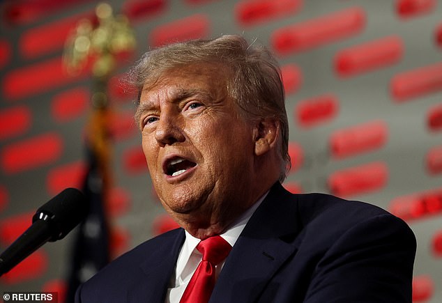 Former President Donald Trump speaks Friday at the California Republican Party's fall convention in Anaheim, California