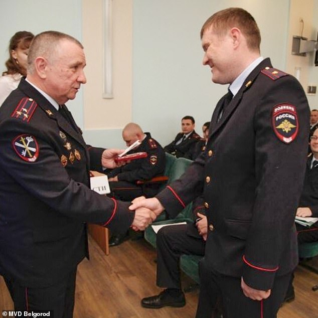 Alexei Chernykh (pictured right), deputy head of a local branch of the anti-corruption police, was blown up by a drone at his home in Schetinovka village late last month