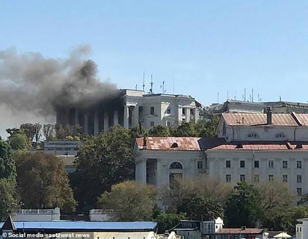 After the Ukrainian attack, plumes of smoke were seen coming from the Russian headquarters