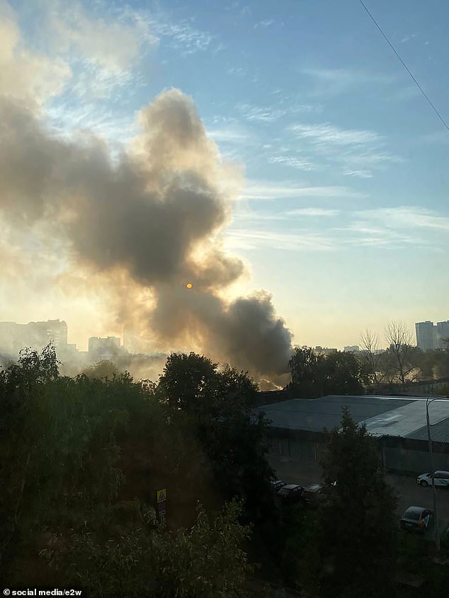 Ukraine claims to have hit the Tomilinsky electronics factory in Moscow, which produces electronics for missiles.  Smoke rises from a building believed to be the factory