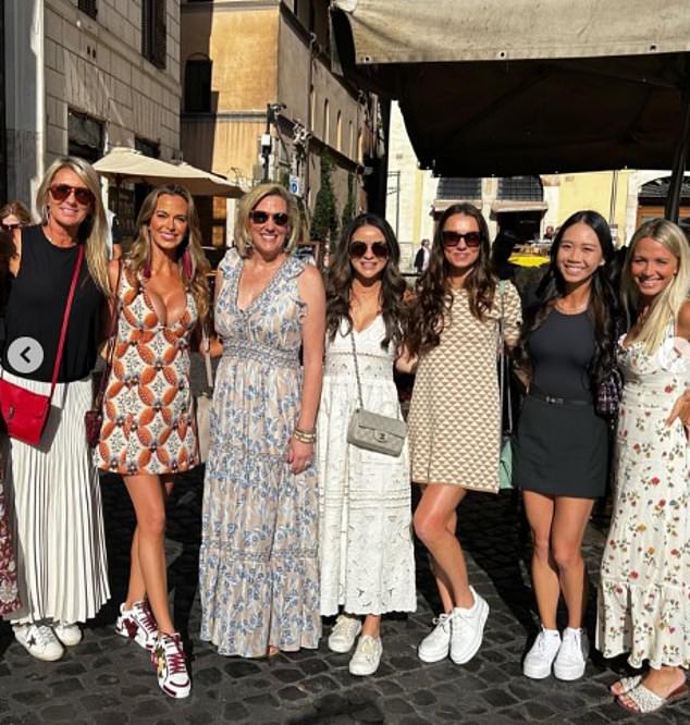 Jena Sims (second from left) led a WAGs day out with the US Ryder Cup team partners