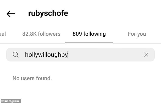 Distant: Phillip's daughter Ruby no longer follows Holly, despite having known the presenter for years