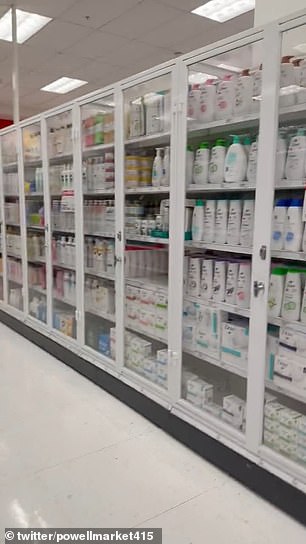 A Target store in San Francisco closed its health and beauty products behind security glass.  A video posted to TikTok on April 20 shows the items under lock and key for customers