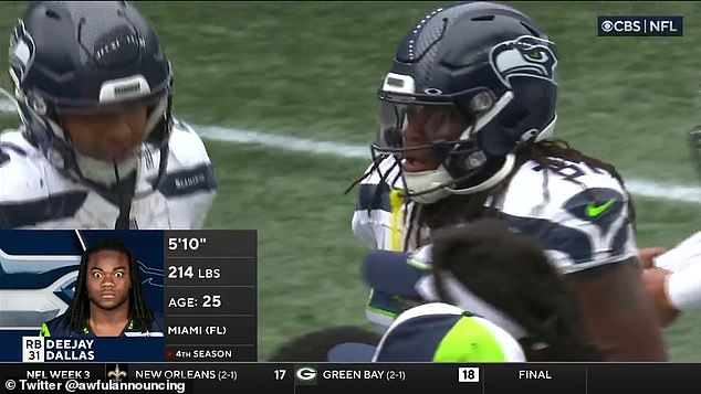 Seahawks star DeeJay Dallas' profile photo left CBS commentators in stitches mid-game