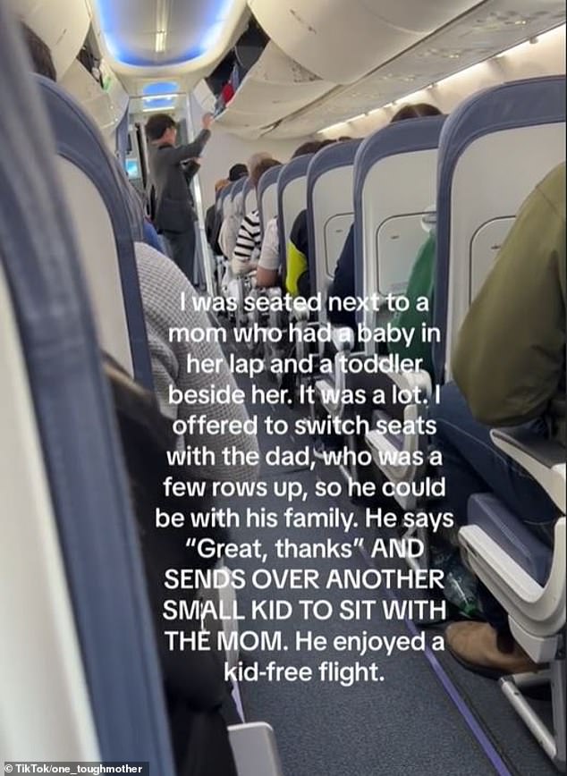A passenger claims a father had a child-free flight and was not with his family.  Kristine offered to switch seats, but the man said 