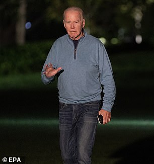 Although Weiner admitted “I have issues with Joe Biden,” he believes the election is a binary choice between him and Trump.  Pictured: Biden arrives at the White House on September 12