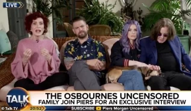 Drastic: The star looked completely different when she appeared on Talk TV's Piers Morgan Uncensored alongside her husband Ozzy, 74, and her children Kelly, 38, and Jack, 37