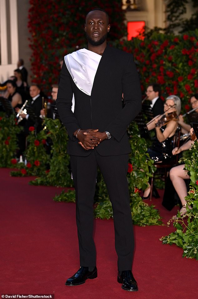 Showing up: Stormzy walked the red carpet solo at the Theater Royal, Drury Lane, before attending the after-party at The George