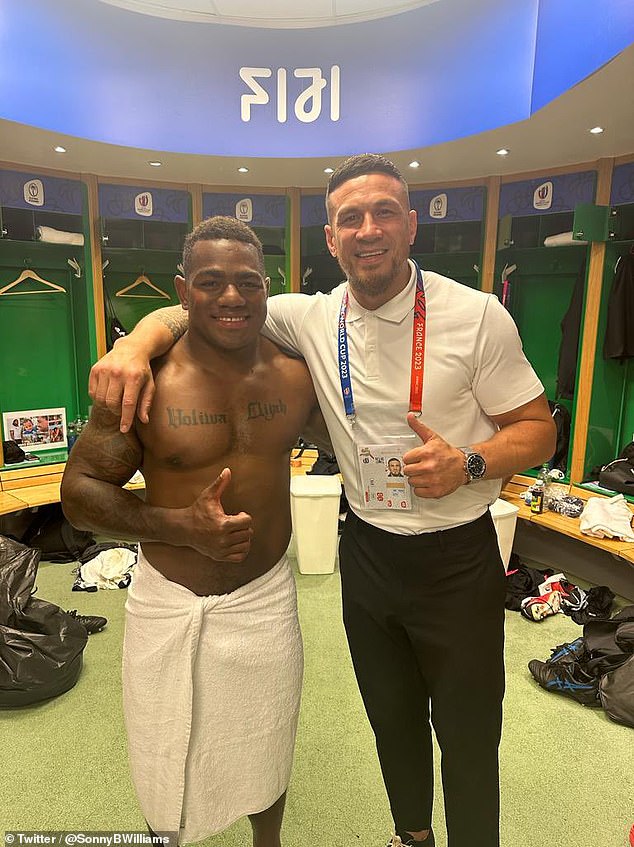 Williams posted the following message after the match: 'You already know I'm a big fan of the Fiji boys, so I snuck in after the game to congratulate the boys after their historic win.  Continue to make the islands proud brothers.”