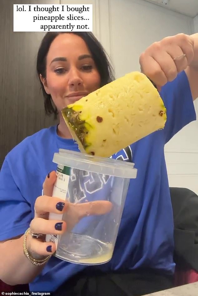 The ex-WAG turned mommy blogger, 32, posted the video to Instagram, in which she showed fans a plastic box of faulty pineapple slices she bought