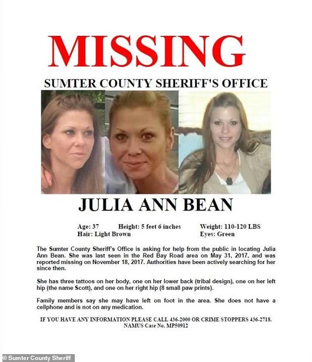 The missing person flyer distributed by the Sumter County Sheriff