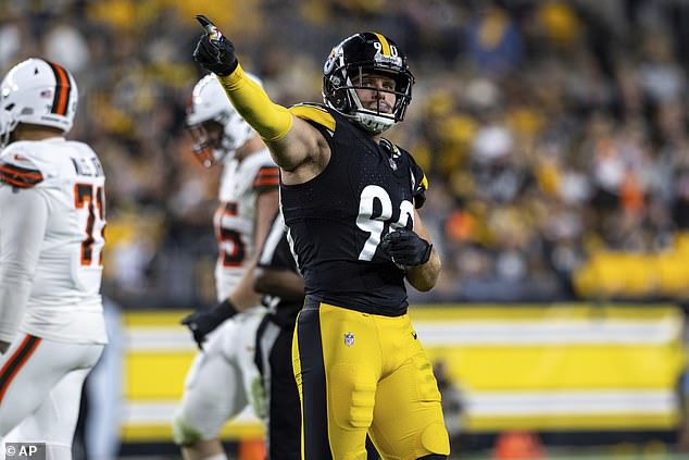 Steelers linebacker TJ Watt celebrates after scoring the game's decisive TD in the final quarter