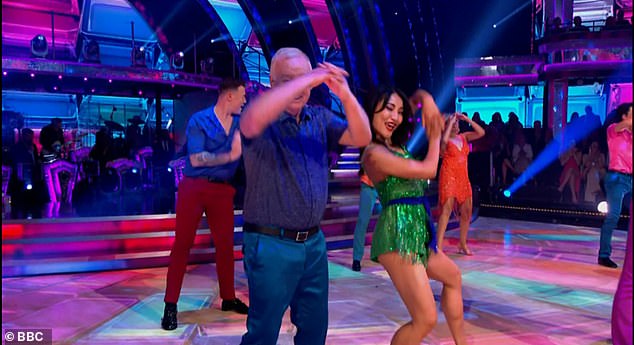 Dance Shows: The launch episode saw the celebrities meet their partners before hitting the dance floor for the first time in a disco-themed group routine (Les Dennis pictured with professional partner Nancy Xu)