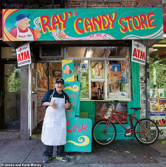 Ray's Candy Store - an East Village staple that supplies soft serve ice cream and more to celebrities, NYU students and the masses - on Avenue A near East 7th Street.  Pictured here: Ray in 2019