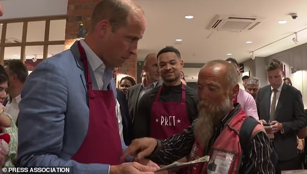 The Prince of Wales, 41, visited the cafe to speak to staff and bosses as part of his major campaign to end homelessness.