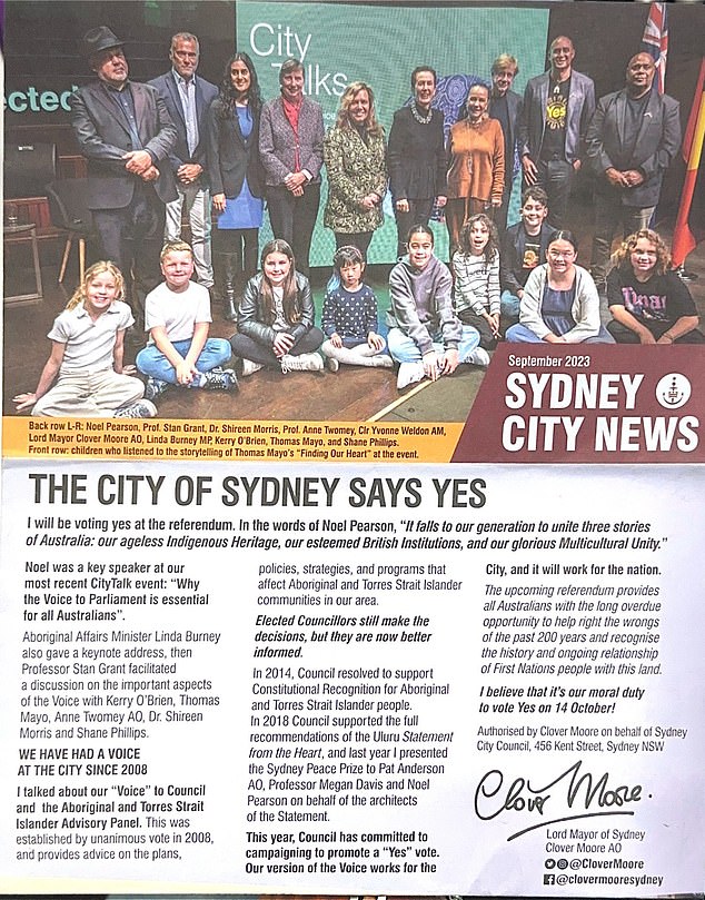 Sydney City Council Mayor Clover Moore has written a letter to Sydney residents (pictured) explaining why she will vote 'Yes' on the vote to Parliament