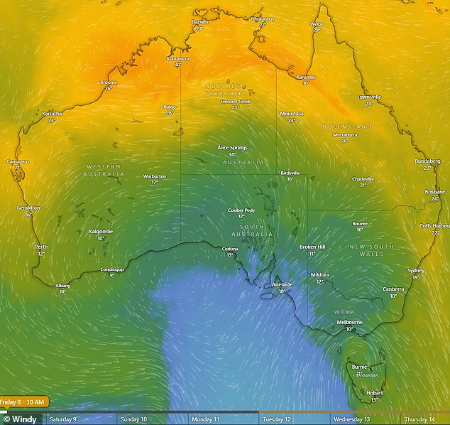 The cold blast will hit South Australia on Thursday and Victoria on Friday (pictured)