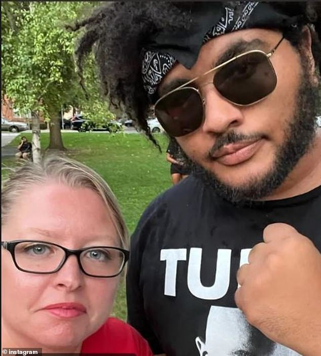 Sunday protest organizers Raman Obey (right) and Emily Cole (left) delivered impassioned speeches on the podium at Goodale Park on Sunday before protesters marched through the streets