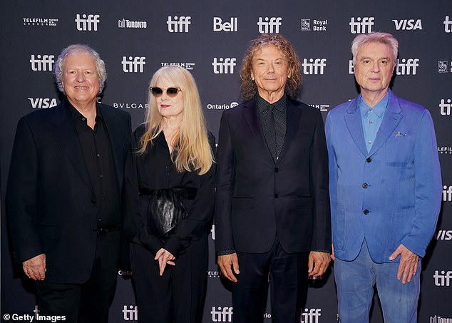 Back together: Talking Heads reunited on Monday during a Q&A at the Toronto International Film Festival for the first time in more than 20 years (L-R Chris Frantz, Tina Weymouth, Jerry Harrison and David Byrne)