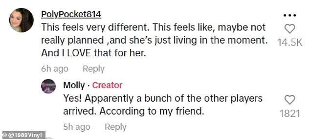 Shocker: Molly shed even more light on the situation when a follower wrote: 'This feels very different.  This feels like maybe she isn't really planned, and she's just living in the moment.  And I think that's great'