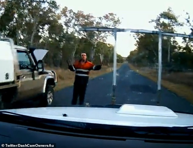 But the foul-mouthed tradie yells a rant of swear words at him, prompting him to drive off