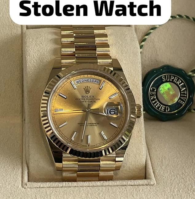 The six armed robbers stole a Rolex (photo), two sets of car keys and expensive jewelry, including two bracelets, a chain and two pendants from the property.