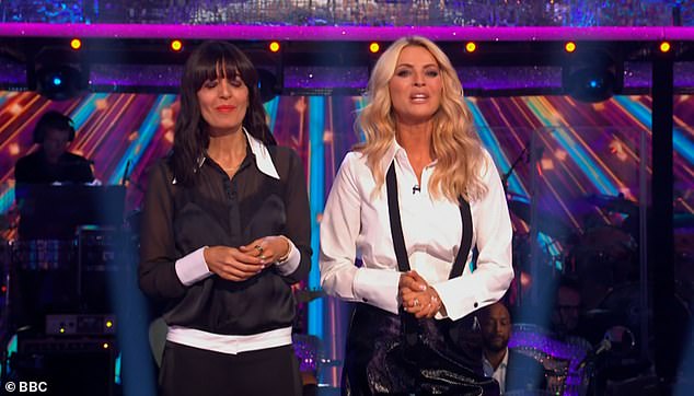 Wow: Tess Daly, 54, and Claudia Winkleman, 51, looked sensational in black and white coordinated outfits as they hosted the first Strictly live show on Saturday