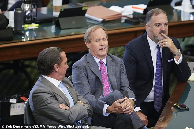 Suspended Texas Attorney General Ken Paxton sits among his lawyers on the ninth day of the impeachment trial