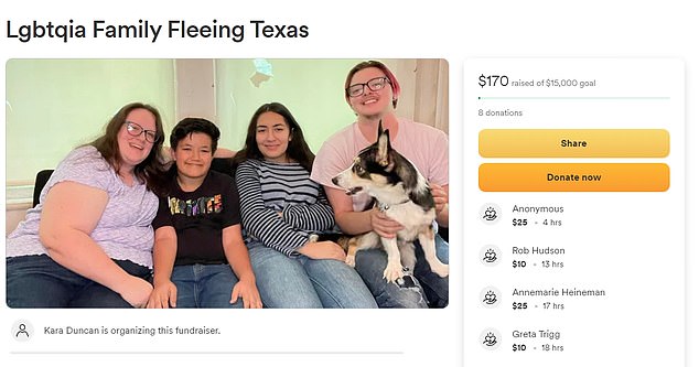 Kara Duncan is asking for money via a GoFundMe page to help her and her LGBTQ family leave Texas