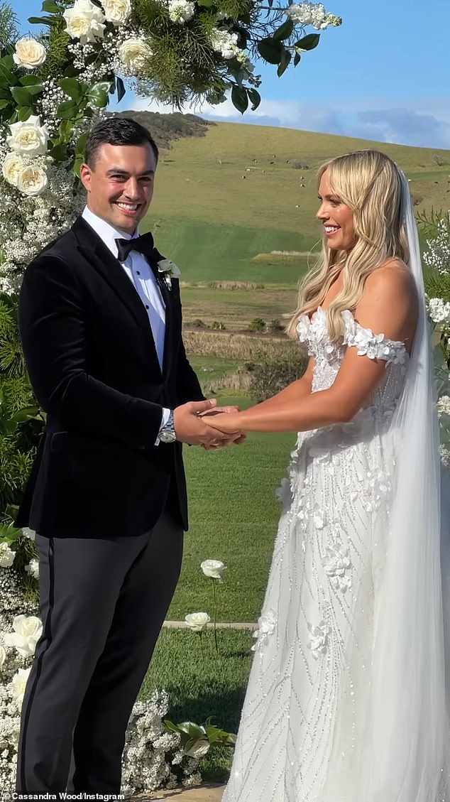 The bachelor Cass Wood has married her longtime fiancée Tyson Davis in a beautiful semi-regional ceremony in Gerringong.  Both pictured