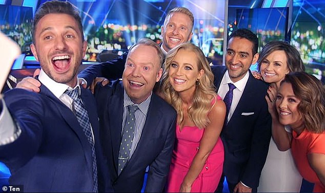 In 2021, a leading TV commentator claimed that Channel 10 is losing viewers because of The Project.  Pictured (L-R): Tommy Little, Peter Helliar, Hamish Macdonald, Carrie Bickmore, Waleed Aly, Lisa Wilkinson and Gorgi Coghlan