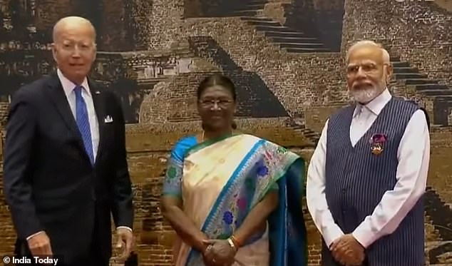 President Joe Biden (left) arrives Saturday evening at a dinner hosted by Indian President Droupadi Murmu (center) and Prime Minister Narendra Modi (right).  Over the past year, he has skipped three dinners with world leaders during summits