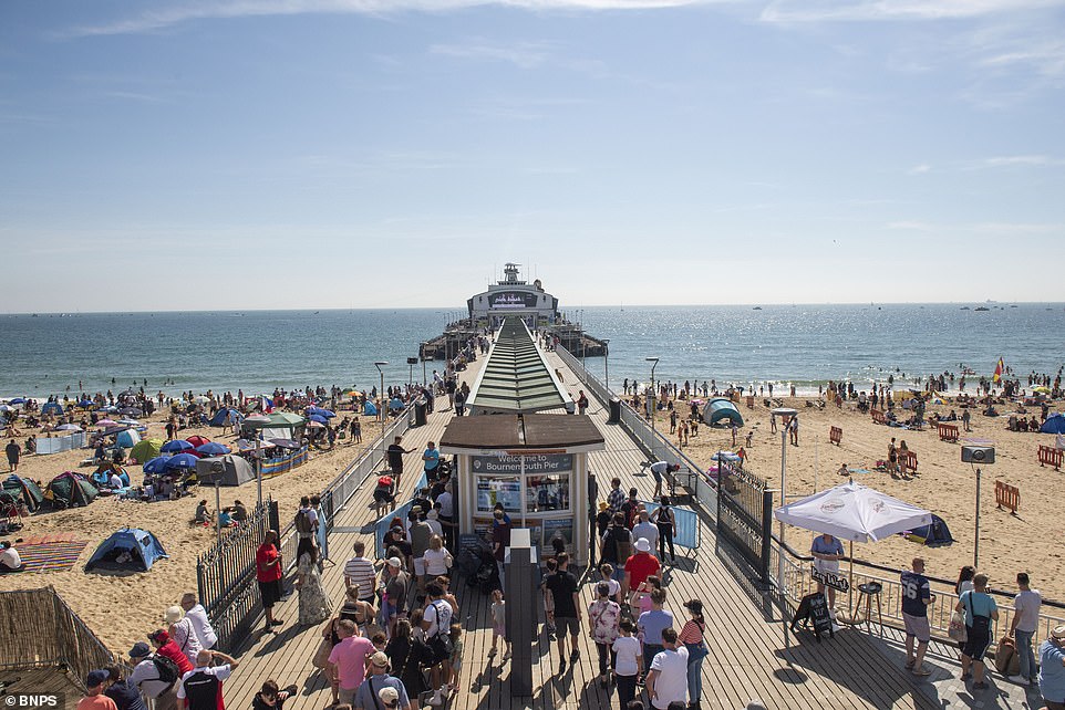 There were queues to get to the pier on Bournemouth beach