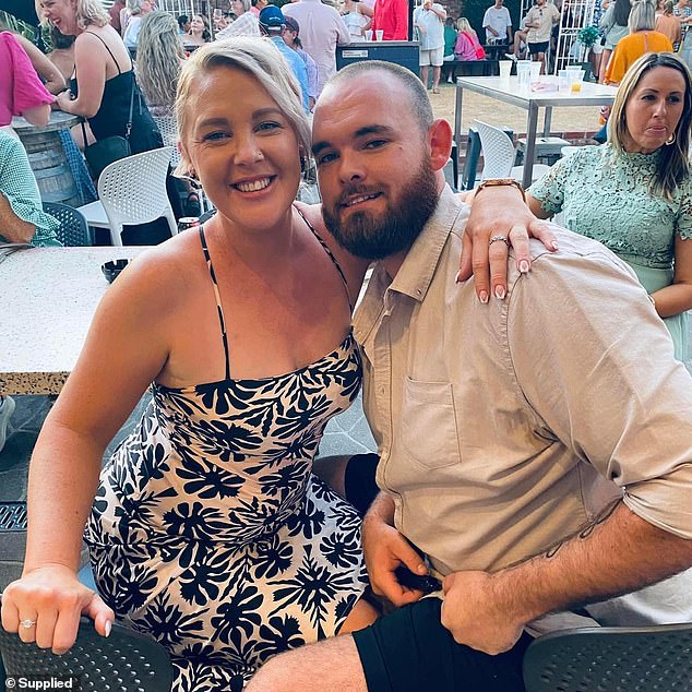 Blake Towney, 26 (pictured with fiancée Chantelle), told Daily Mail Australia he was shopping for his son Nate's fourth birthday in Dubbo Centro when a crazed man pulled out a knife and started ranting.