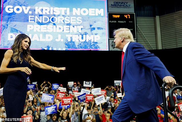 South Dakota Governor Kristi Noem voiced her support for Donald Trump's bid for the White House during a rally in her state on September 8