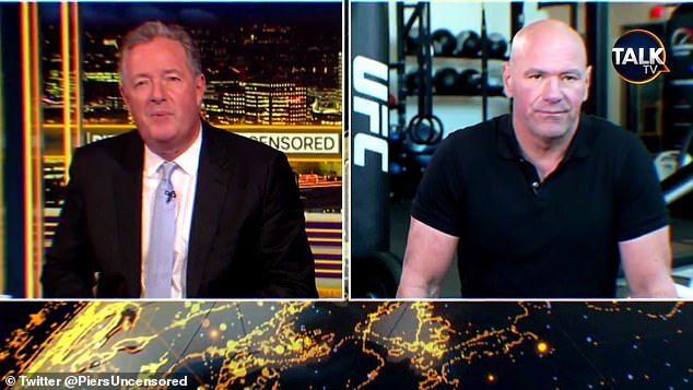 UFC boss Dana White (R) addressed the debate over trans athletes during his recent interview with Talk TV host Piers Morgan (L) on his show 'Uncensored'