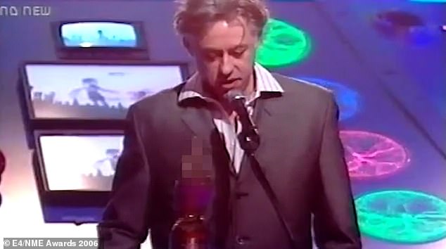 Bob Geldof (pictured) said 'Russell Brand, what a**t' as he accepted an award at the NME Awards in 2006