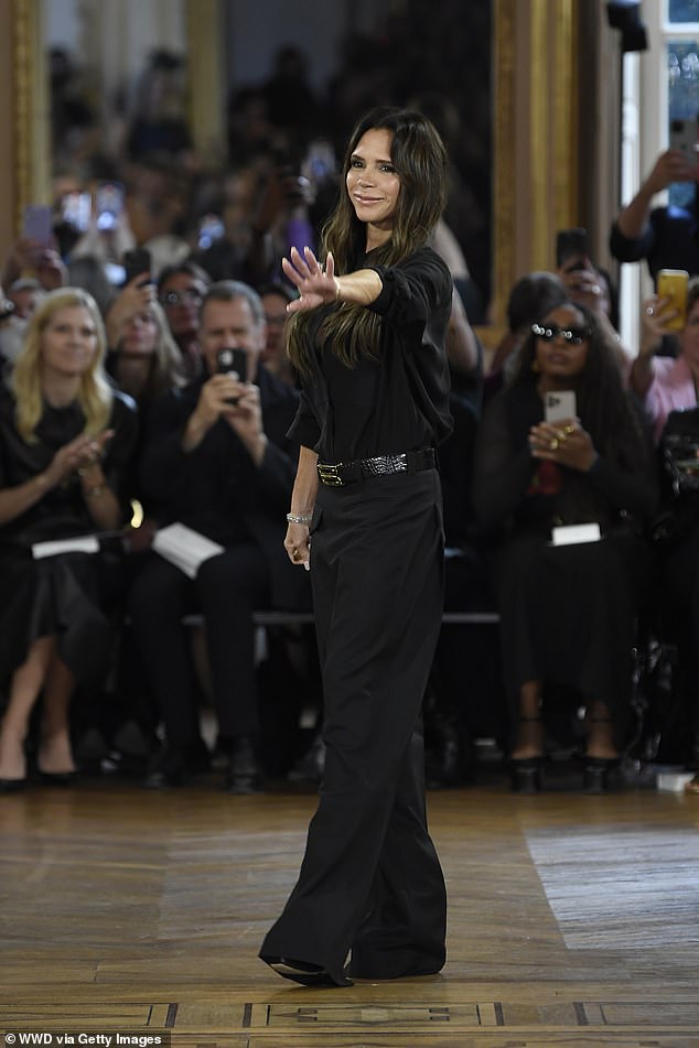 Victoria Beckham on the catwalk at Victoria Beckham Ready To Wear Spring 2024 on September 29, 2023 in Paris, France