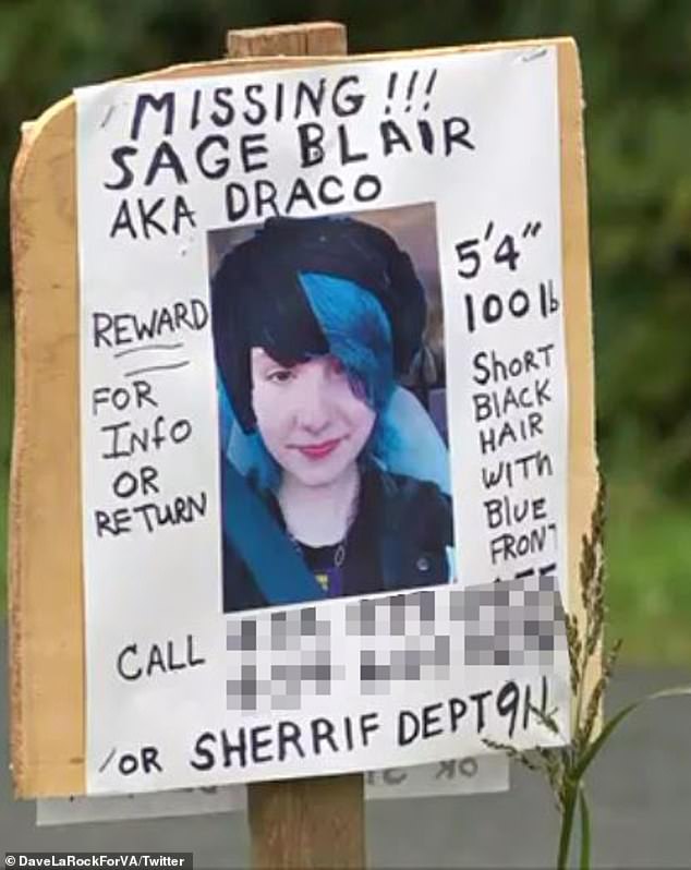 Sage's parents said that during the time she ran away, she was kidnapped and abused by numerous men in various locations before being tracked down and rescued by the police.  She was subsequently placed under judicial protection and spent nearly a year away from her family.  Pictured: A missing persons poster after Sage ran away from home