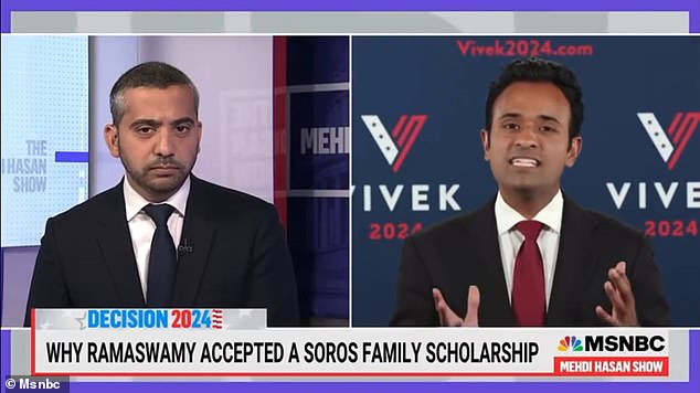 MSNBC host Mehdi Hasan quizzed Vivek Ramaswamy on Thursday about his 2011 scholarship