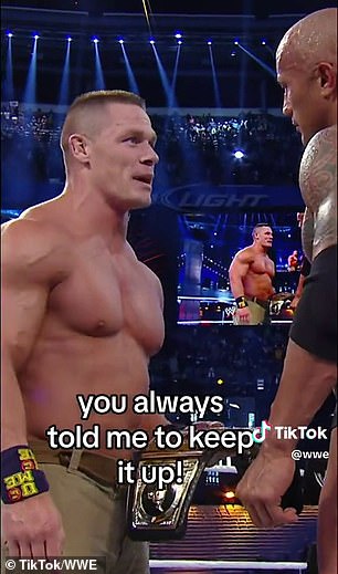 The WWE have released the dialogue shared between John Cena (left) and The Rock (right) after WrestleMania 29