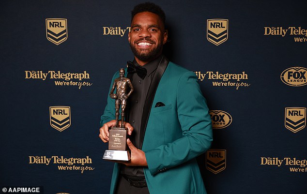 Dally M Rookie of the Year Sunia Turuva was unmissable in his green jacket