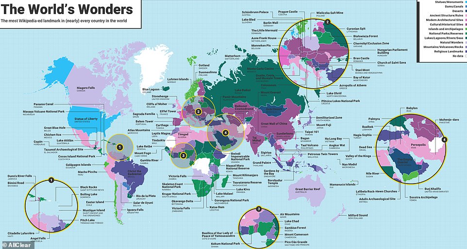 A fascinating, reworked world map reveals the most popular tourist attractions in almost every country in the world