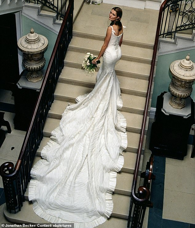 Writer Plum Sykes pictured in a beautiful Alexander McQueen dress on her own wedding day